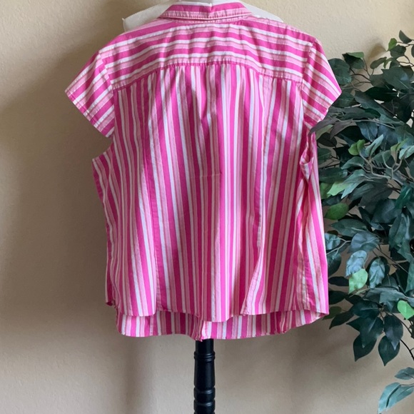 George Pink & White Striped Blouse, 26W/28W, with Cap Sleeves - Picture 3 of 5